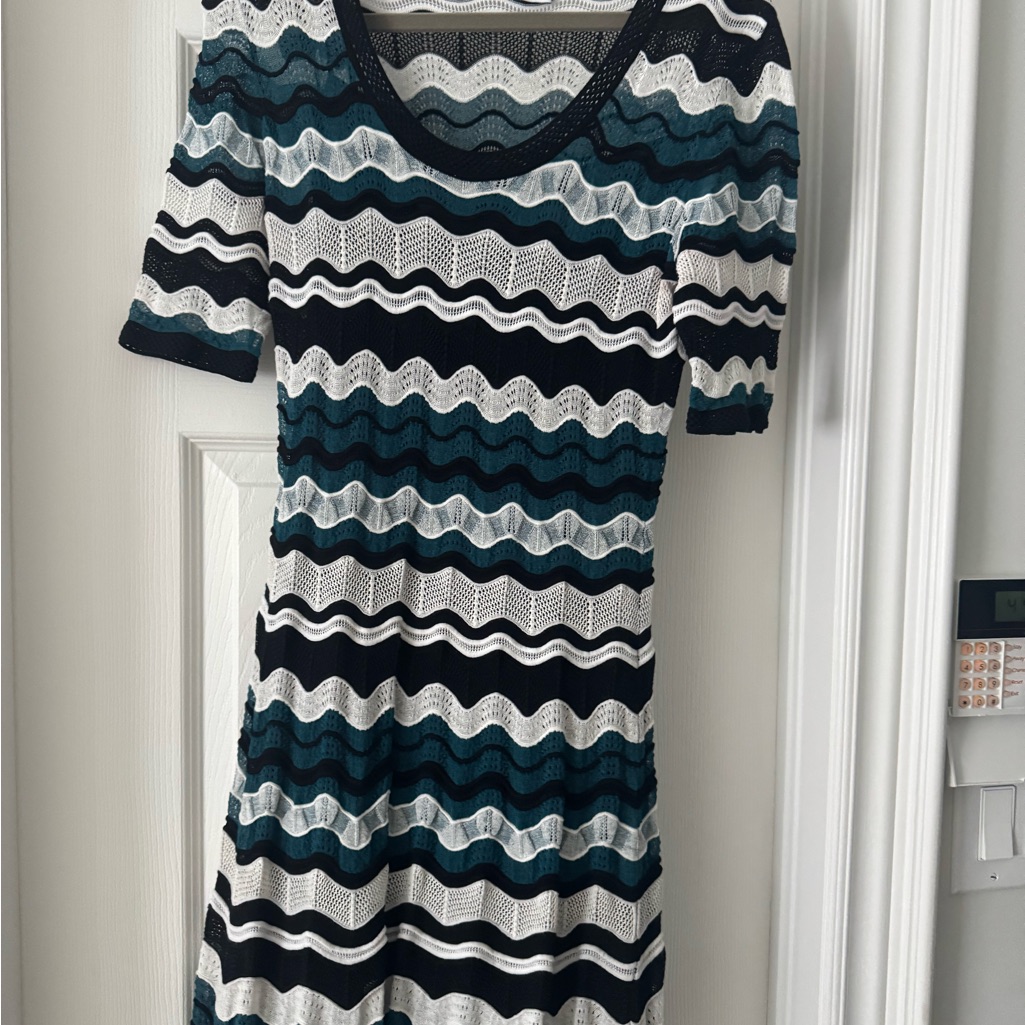 Missoni Black, White, And Teal Wave Pattern Midi Dress